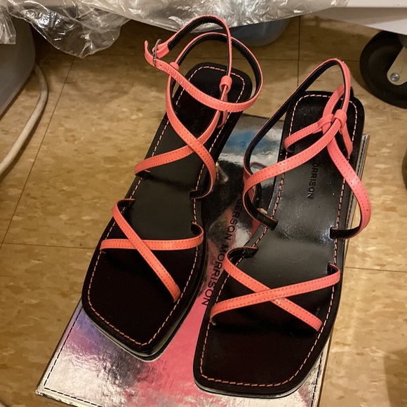 NWT Sigerson Morrison Irma leather square toe strappy kitten heel sandals heels - Picture 12 of 14